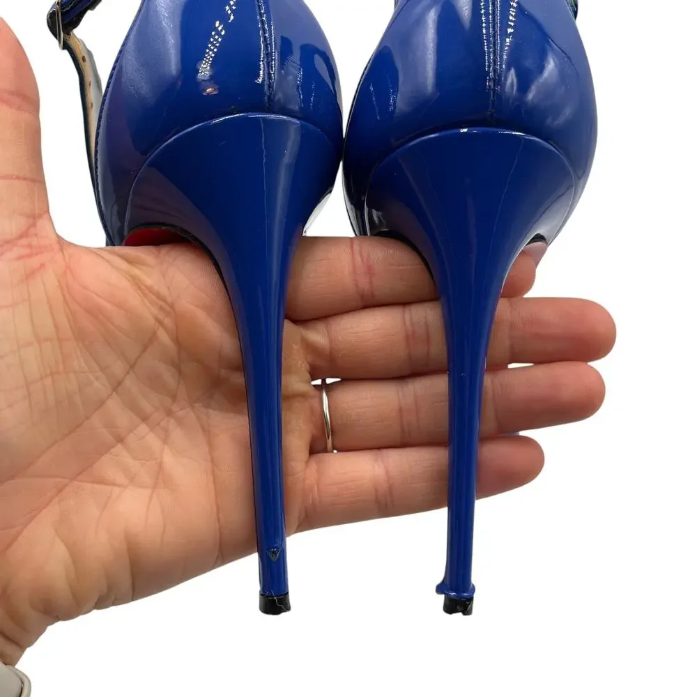 Christian Louboutin Pumps Heels Cross Blake 100 Patent Leather Electric Blue 37